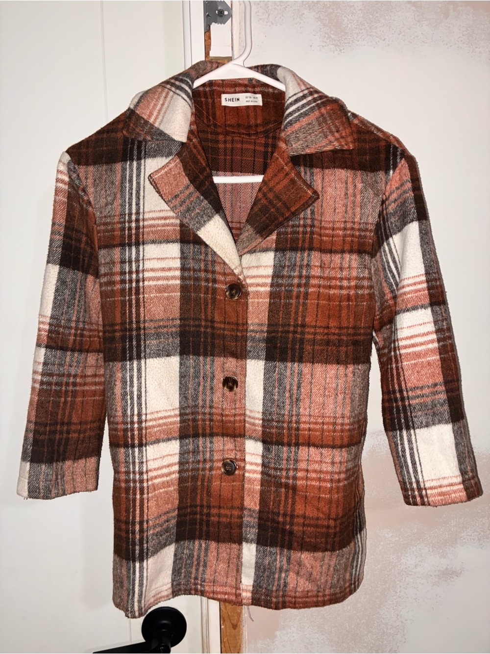 SHEIN girl’s Brown Plaid Button-Up Coat